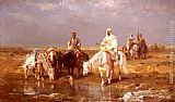 Horse Racing Paintings - Arabs Watering Their Horses by Adolf Schreyer